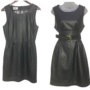 Alice by Temperley Black Leather Sheath Dress Size 6 Belt Pockets Sleeveless LBD